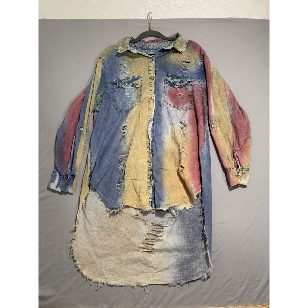 Thrill jeans‎ brand denim style thrashed ls button up shirt, women's 2x, grunge